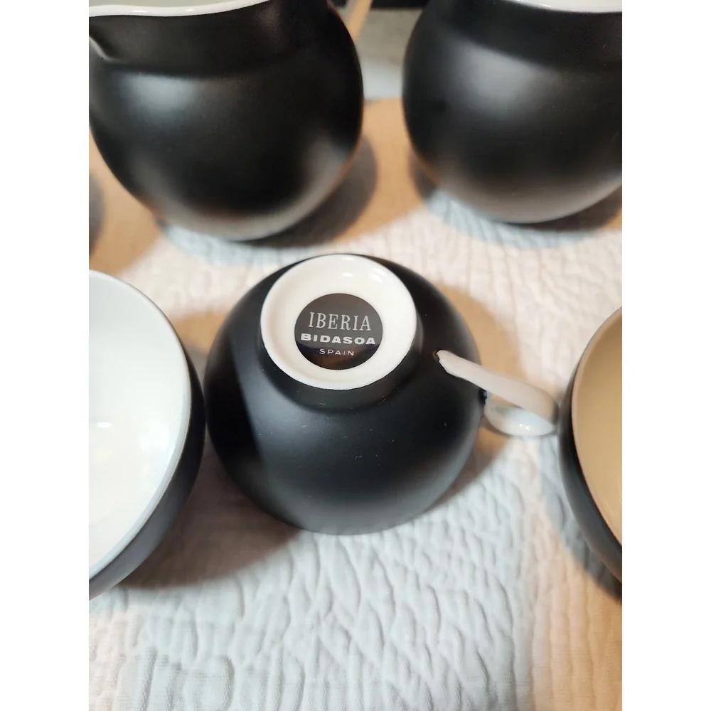 Vintage Iberia Bidasoa España Noche Tea set from Spain. 7 Pc Black & White